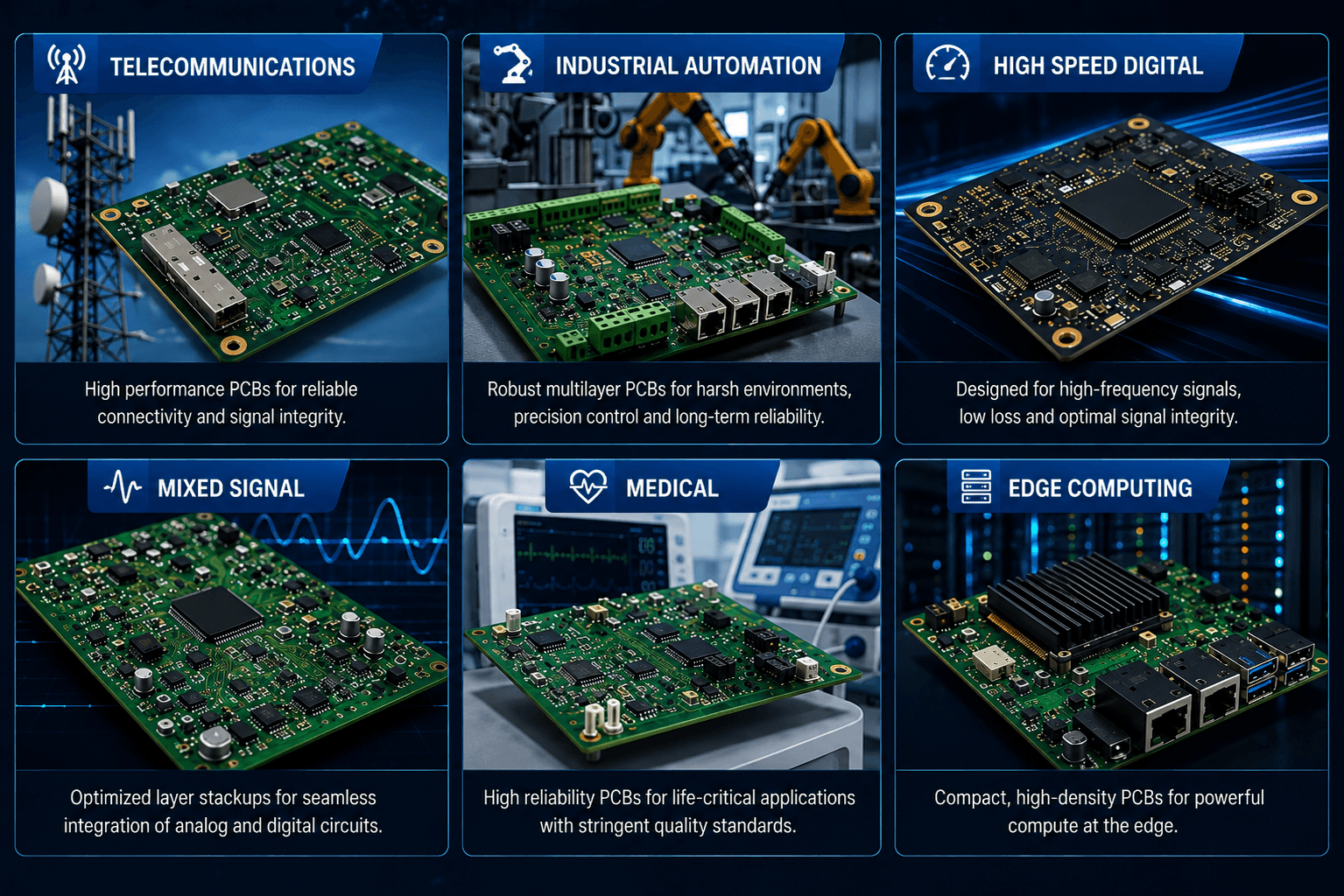 Application image grid – telecom equipment, industrial controller, embedded computing board