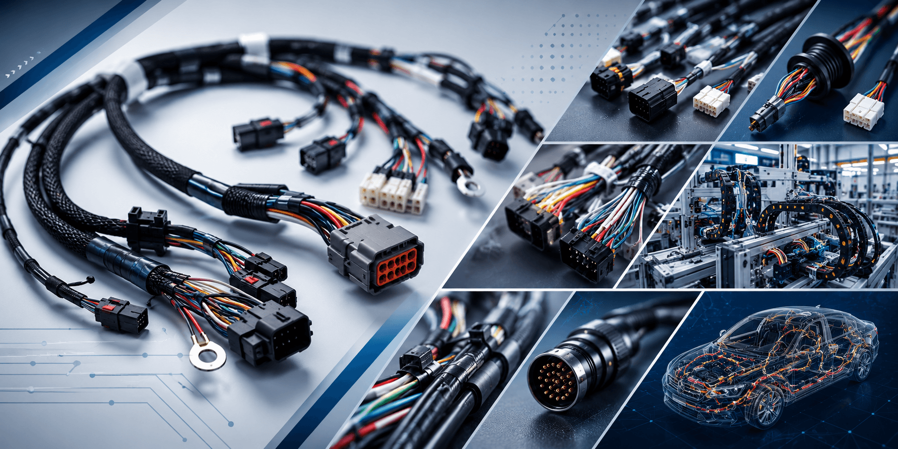 Assembled wire harness with connectors, neat routing, and labelled wires