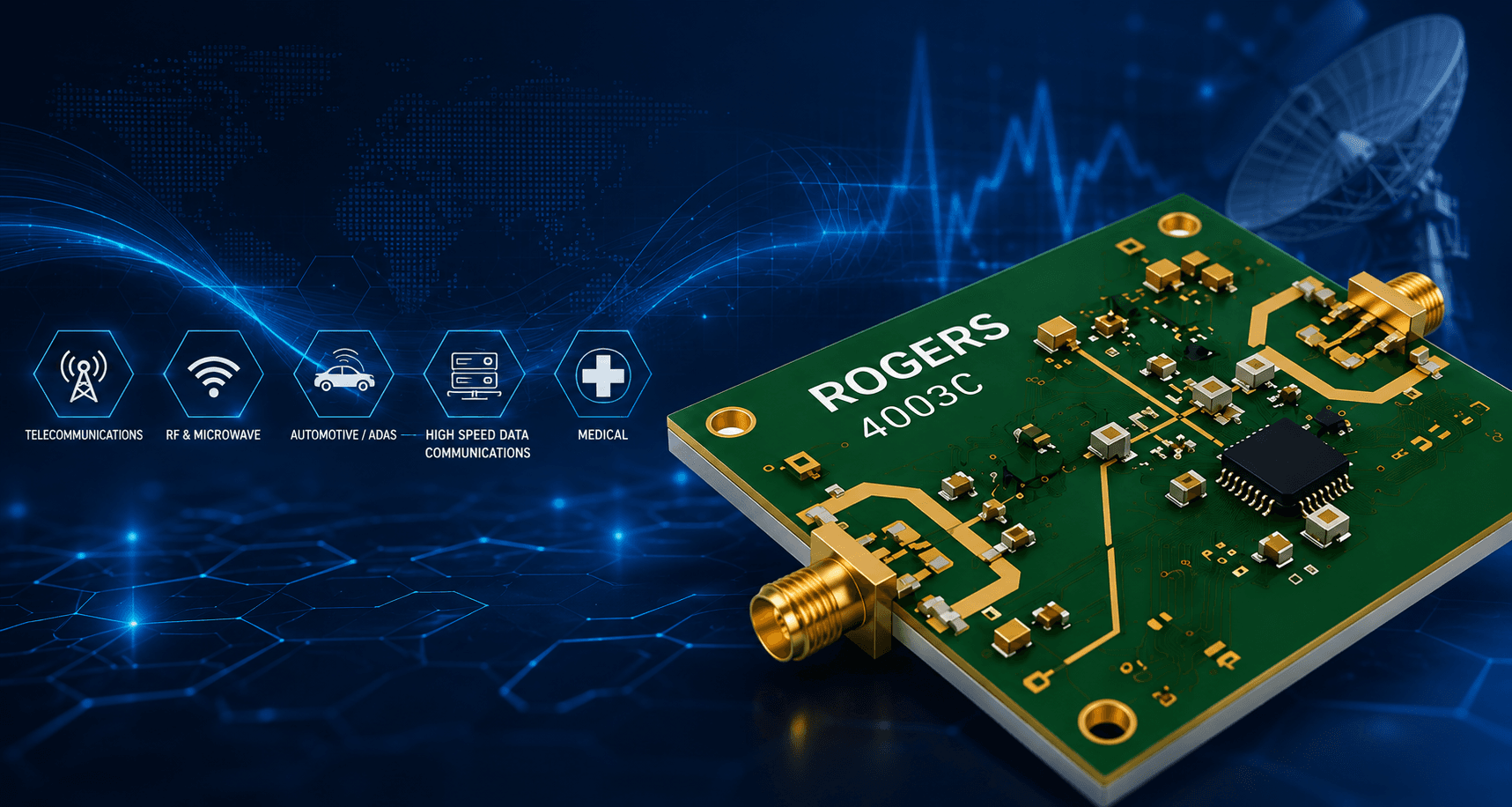 Rogers PCB with RF components and controlled impedance traces