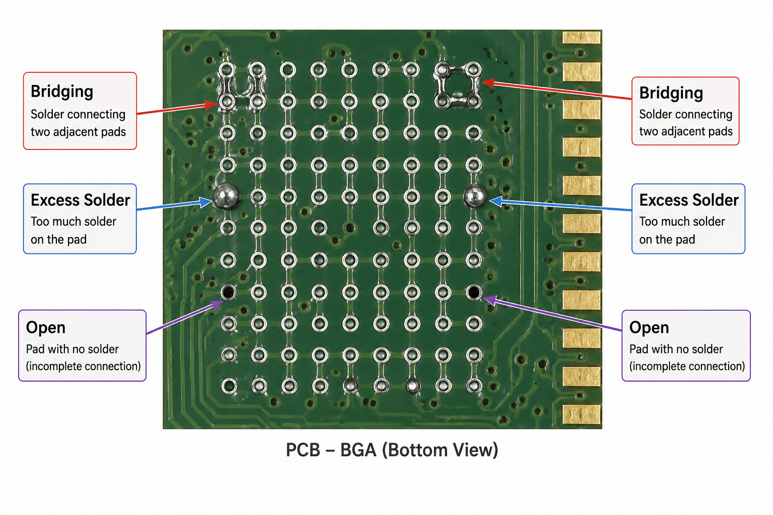 X-ray inspection of PCB showing BGA solder defects