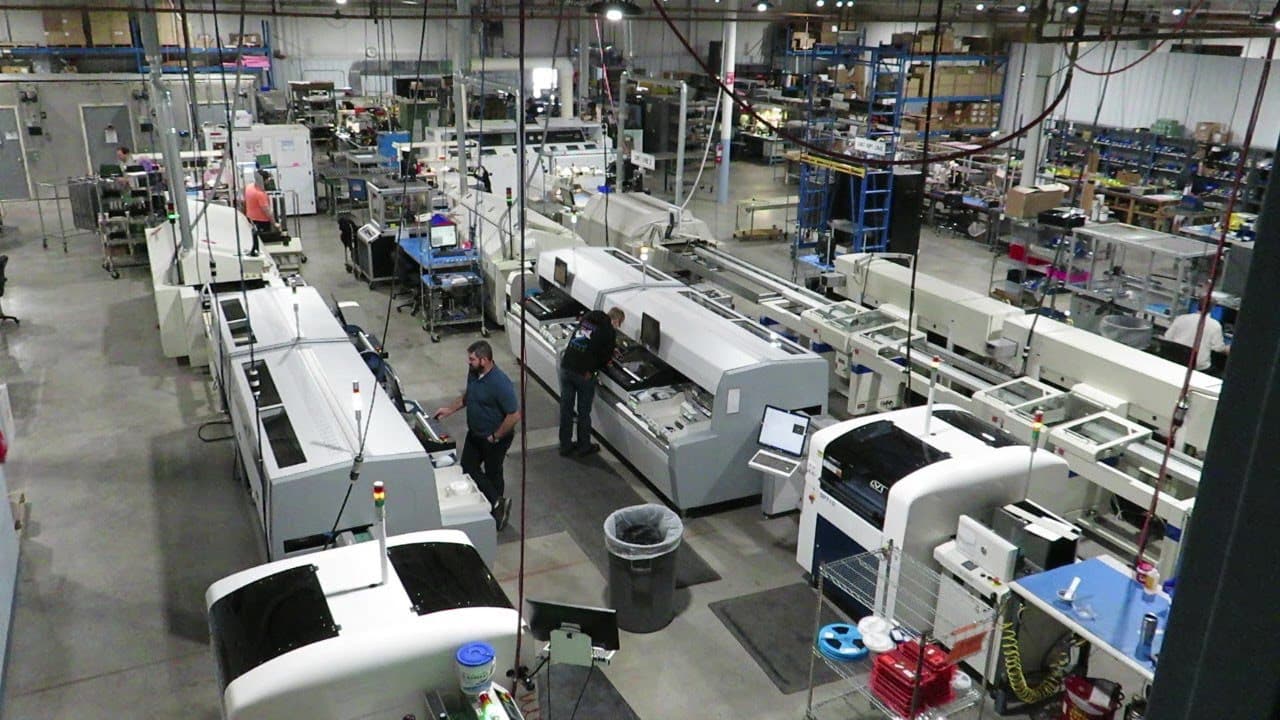 PCB manufacturing and SMT assembly line with pick-and-place machines