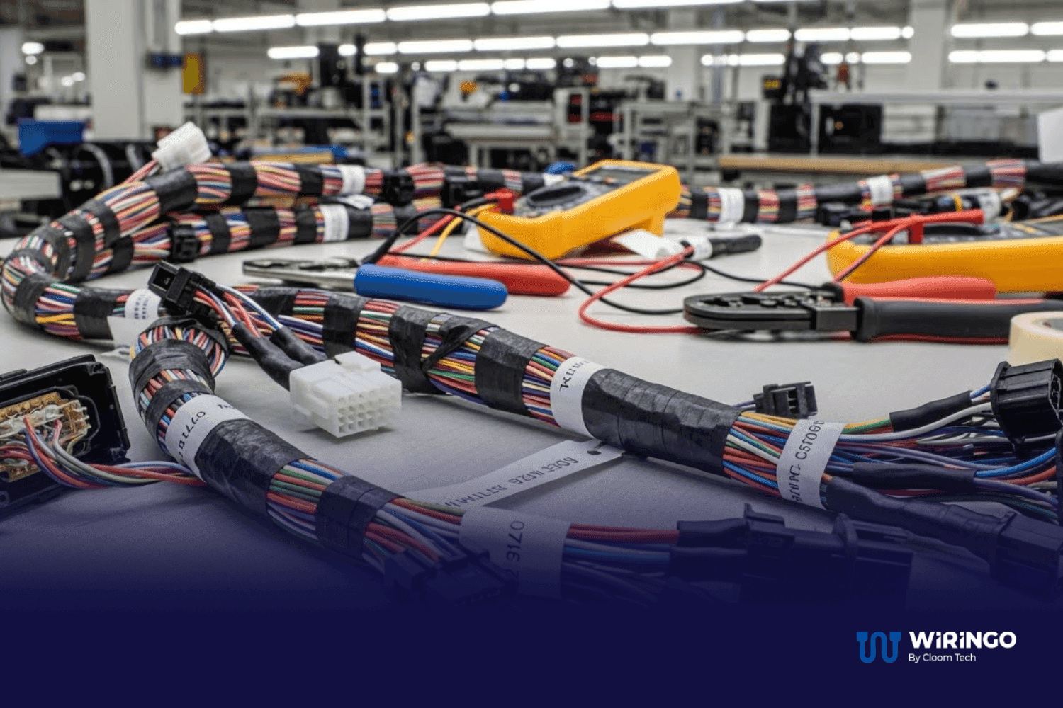 Assembled wire harness with connectors, neat routing, and labelled wires